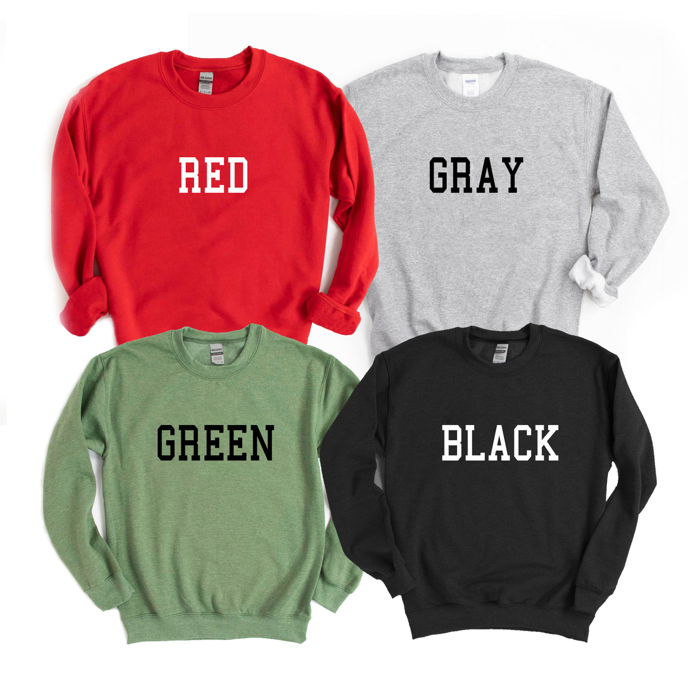 Available color options for the Nana ELF Christmas sweatshirt are red, gray, green, and black.